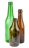Green and brown empty bottles without labels