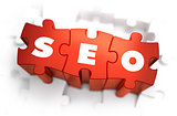 SEO - Text on Red Puzzles.