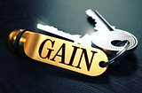 Keys to Gain. Concept on Golden Keychain.