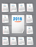 Calendar for 2016 on sticky notes attached with clip