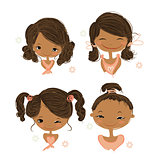 Set of icons with cute smiling girl, sketch for your design