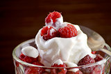 raspberries dessert with Ice cream