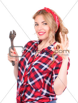 girl showing ok hand gesture pinup