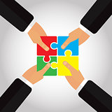 Folded Puzzles in the hands 4 hands vector illustration
