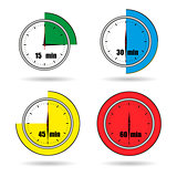 Clock icons stopwatch time from 15 minutes to 60 minutes vector