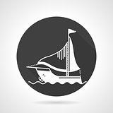 Sail boat black round vector icon