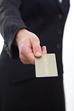 Businesswoman holding a gold card