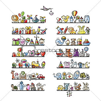 Shelves with baby icons for your design