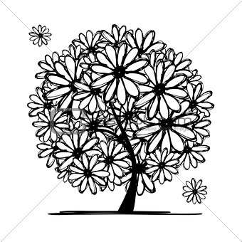 Art tree with camomiles for your design