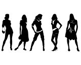 Five girls silhouettes