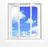 Opened window and clouds on blue sky