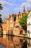 Medieval buildings along a canal in Bruges, Belgium