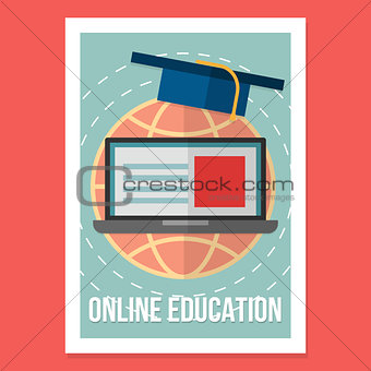 Online education poster. Illustration wit vintage colors in modern flat style