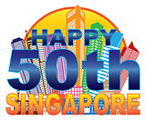 Singapore 50th National Day Skyline Circle Color Illustration