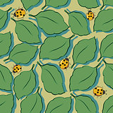 Background with leaves and ladybirds