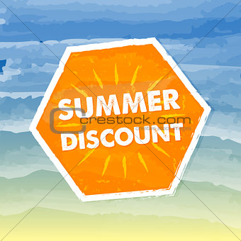 summer discount in orange label over sea background