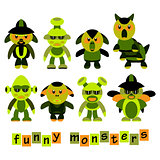 Set of colorful, cartoon, funny monsters