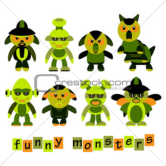Set of colorful, cartoon, funny monsters