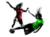 women soccer players isolated silhouette