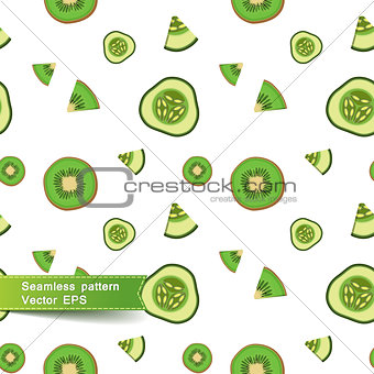 Seamless pattern with slices of vegetables. Cucumber and kiwi.