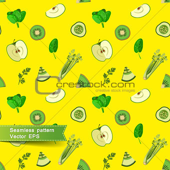 Seamless pattern with slices of fruit and vegetables.