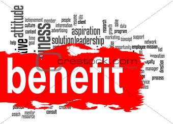 Benefit word cloud with red banner