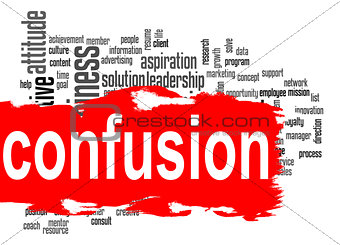 Confusion word cloud with red banner