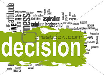 Decision word cloud with green banner