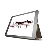 Depression word cloud on tablet