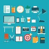 set of office equipment icon flat design