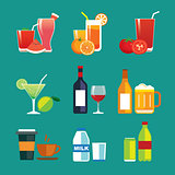 drinks and beverages flat design icon set