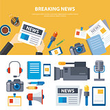 breaking news and media banner elements concept flat design