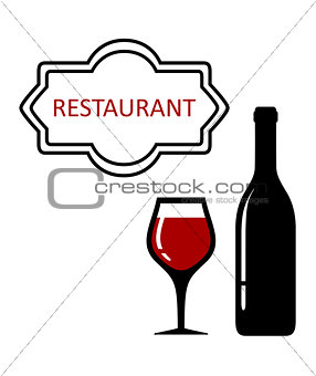 restaurant signboard with glass and bottle
