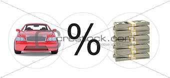 Car with percent and bundle of money