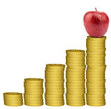 Apple on golden coins stack