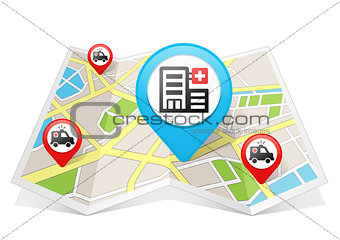 Hospital Map pointer Location Destination on map