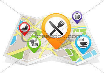 Restaurant and Cafe Bar Map pointer Location Destination on map