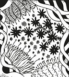 Background with hand drawn patterns. Curls, celtic ornament, flowers