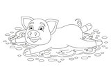 Piggy standing on dirt puddle, coloring book pag