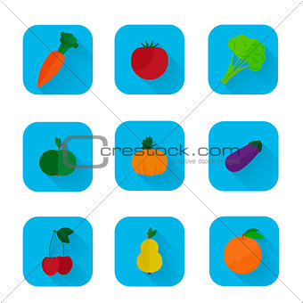 Set of flat icons - fruits and vegetables