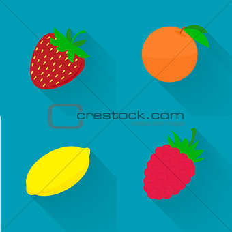 flat illustration - juicy fruit, fruit set