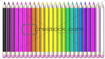 Set of coloured pencil. Pencils are aligned and sorted