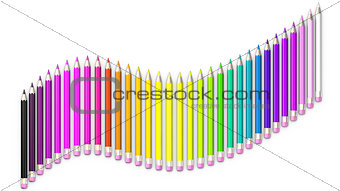 Set of coloured pencil. Pencils are aligned following a wave and sorted