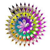 Set of coloured pencil. Pencils are aligned following a spiral and sorted