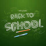 Back to school Typographical Background On Chalkboard With School Icon Elements