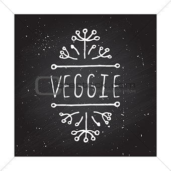 Veggie product label on chalkboard.