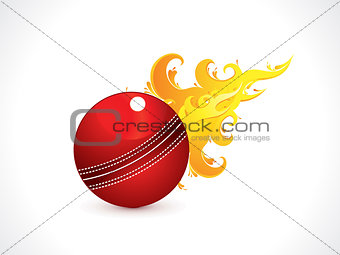 abstract shiny cricket ball with fire