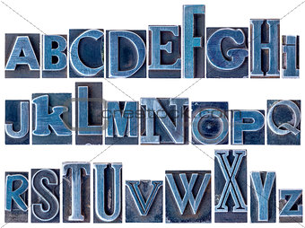 alphabet in mixed letterpress metal type