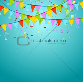 Party flags colorful celebrate abstract background with confetti