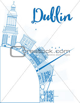 Outline Dublin Skyline with Blue Buildings and copy space